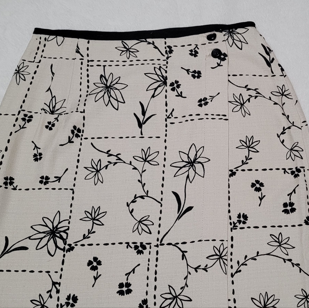 Vintage Studio C Beige Black Patchwork Floral High Rise Midi Wrap Skirt 12 - Picture 5 of 13